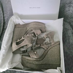 EUC Balenciaga Grey Wedge Sandals With Box And Dust Cover
